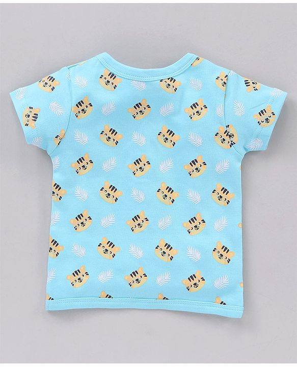 Babyhug 100 % Cotton Vests Striped And Cat Print Pack of 3 - Blue Yellow