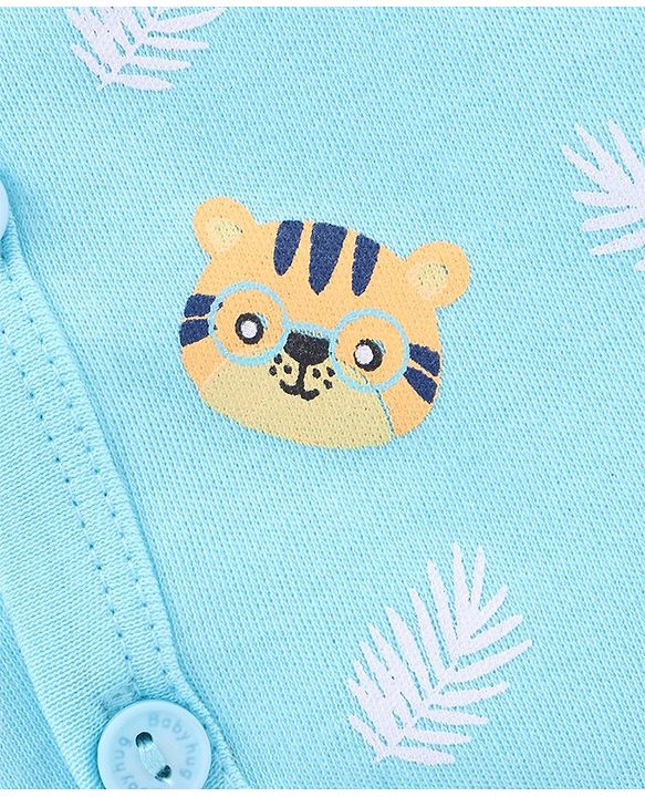 Babyhug 100 % Cotton Vests Striped And Cat Print Pack of 3 - Blue Yellow
