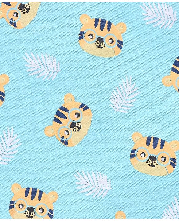 Babyhug 100 % Cotton Vests Striped And Cat Print Pack of 3 - Blue Yellow