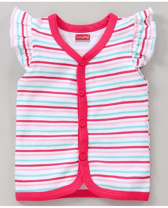 Babyhug 100% Cotton Half Flutter Sleeves Vests Flowers Print Pack of 3 - Pink Blue