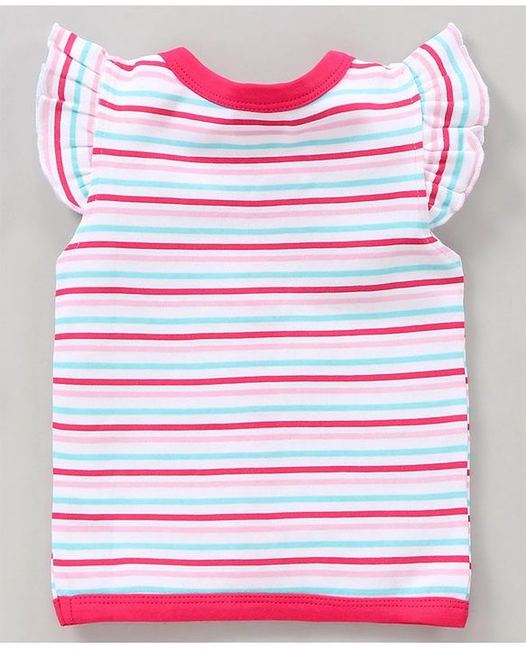 Babyhug 100% Cotton Half Flutter Sleeves Vests Flowers Print Pack of 3 - Pink Blue