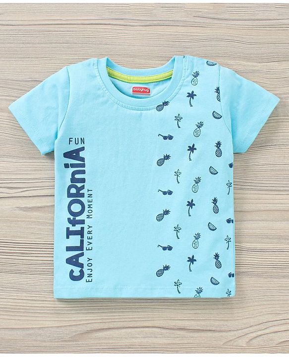 Babyhug Cotton Half Sleeves T-Shirt and Knee Length Short Fruit Print - Blue