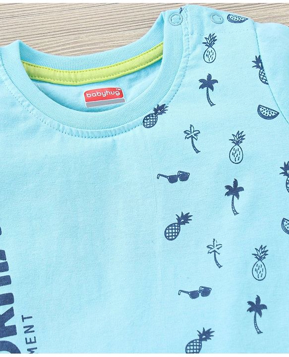 Babyhug Cotton Half Sleeves T-Shirt and Knee Length Short Fruit Print - Blue
