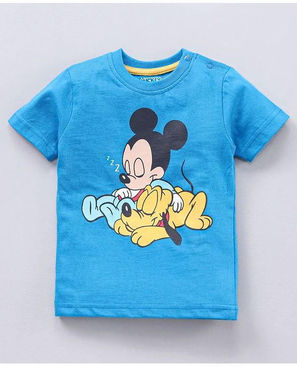 Babyhug Half Sleeves T Shirt with Shorts Mickey Mouse Print - Blue
