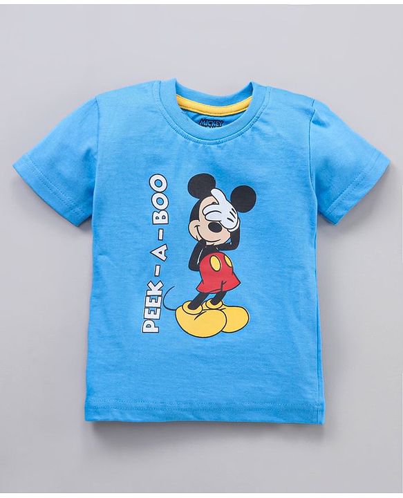 Babyhug Half Sleeves Striped Night Suit Mickey Mouse Print - Blue