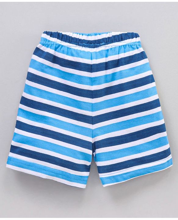 Babyhug Half Sleeves Striped Night Suit Mickey Mouse Print - Blue