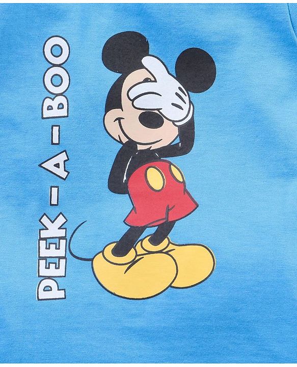 Babyhug Half Sleeves Striped Night Suit Mickey Mouse Print - Blue