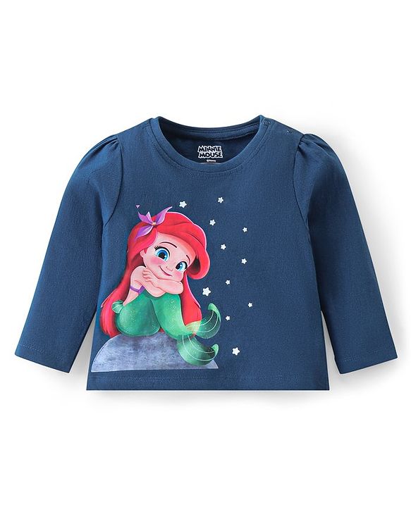 Babyhug Full Sleeves Night Suit Ariel Print - Navy Blue
