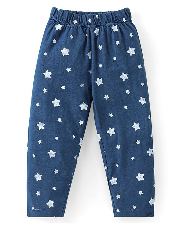 Babyhug Full Sleeves Night Suit Ariel Print - Navy Blue