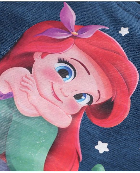 Babyhug Full Sleeves Night Suit Ariel Print - Navy Blue