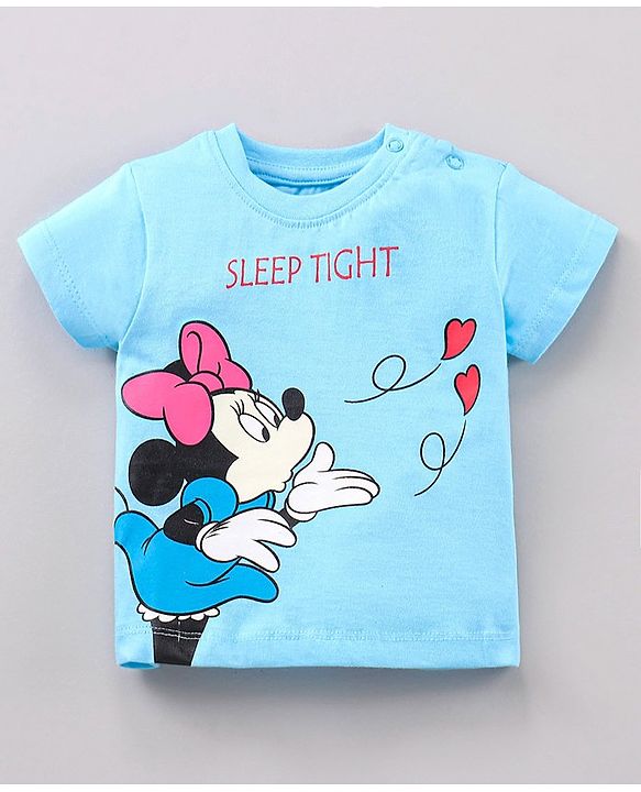 Babyhug Half Sleeves Top & Shorts Nightwear Set Minnie Mouse & Text Print - Blue