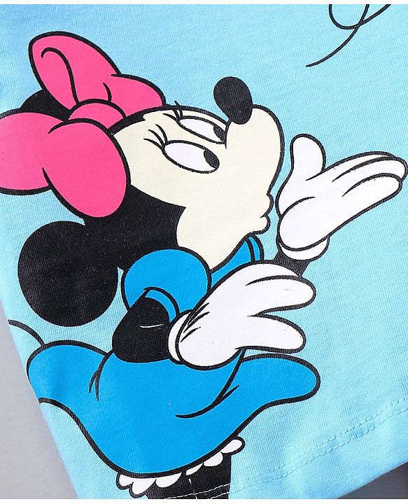 Babyhug Half Sleeves Top & Shorts Nightwear Set Minnie Mouse & Text Print - Blue
