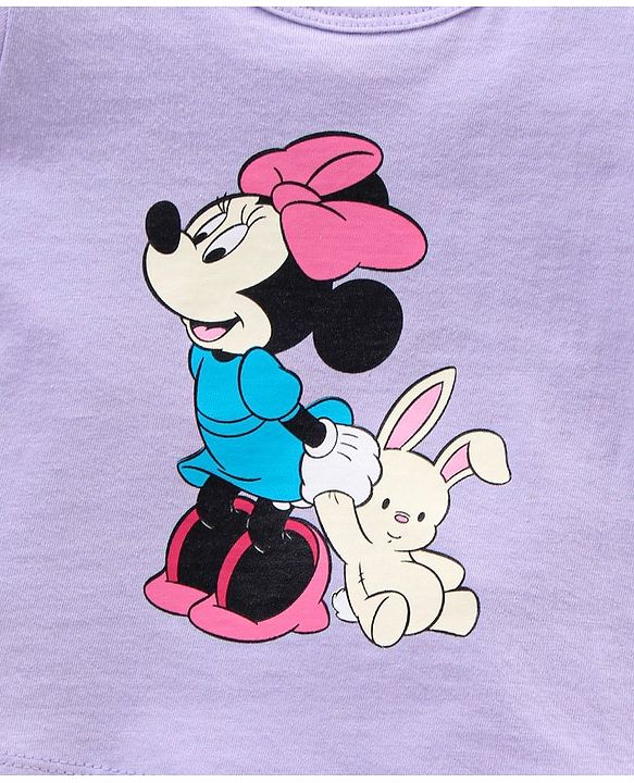 Babyhug Cap Sleeves Shorts Set Disney Minnie Mouse & Polka Dot Print - Purple Pink