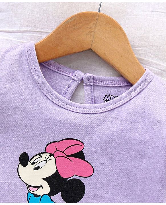 Babyhug Cap Sleeves Shorts Set Disney Minnie Mouse & Polka Dot Print - Purple Pink