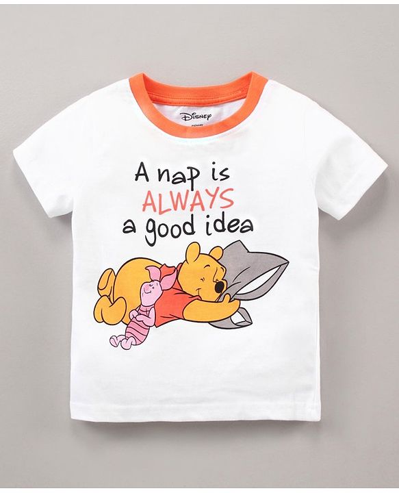 Babyhug Half Sleeves Shorts Night Suit Winnie The Pooh Print - White Orange