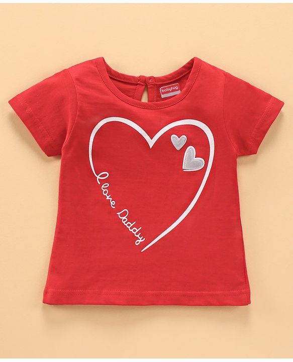 Babyhug Cap Sleeves Cotton Tee & Shorts Set Heart Print - Red