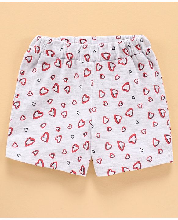 Babyhug Cap Sleeves Cotton Tee & Shorts Set Heart Print - Red