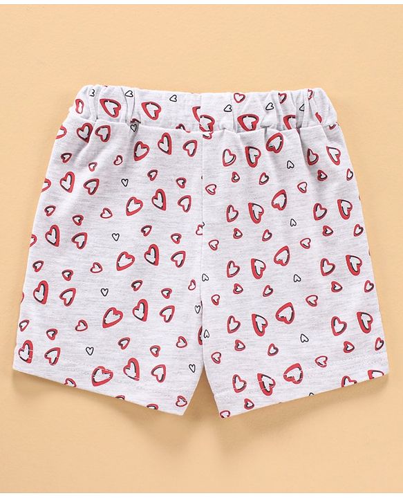 Babyhug Cap Sleeves Cotton Tee & Shorts Set Heart Print - Red