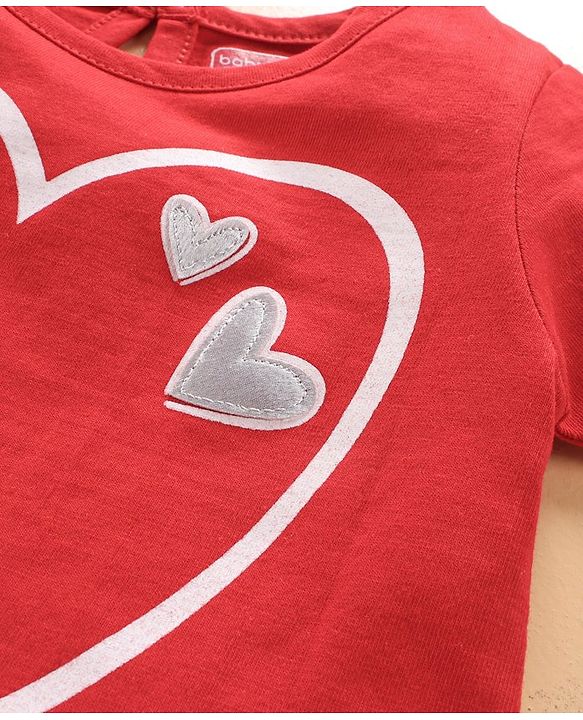 Babyhug Cap Sleeves Cotton Tee & Shorts Set Heart Print - Red