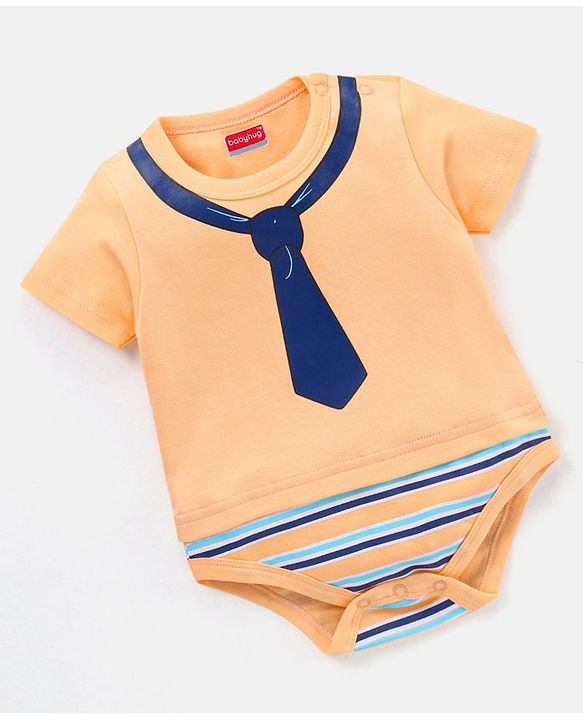 Babyhug 100% Cotton Half Sleeves Onesies Striped - Orange