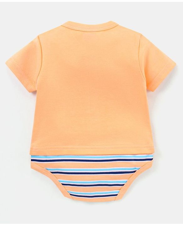 Babyhug 100% Cotton Half Sleeves Onesies Striped - Orange