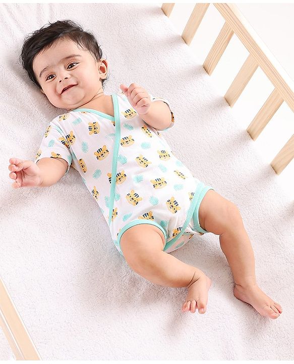 Babyhug Half Sleeves 100% Cotton Onesies with bloomer Cat Print - Blue