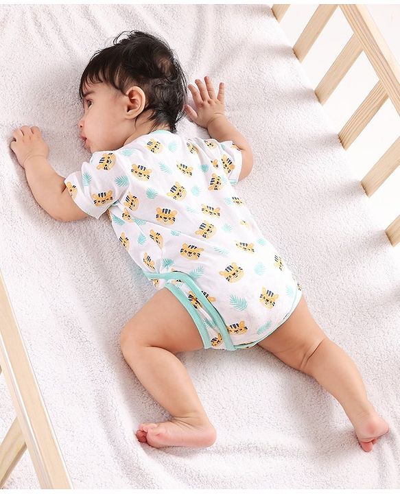 Babyhug Half Sleeves 100% Cotton Onesies with bloomer Cat Print - Blue