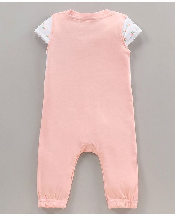 Babyhug Half Sleeves Cotton Romper Floral Print - Pink
