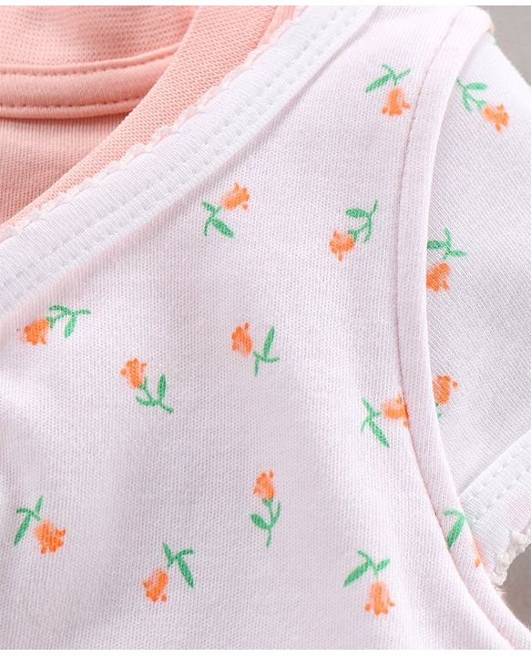 Babyhug Half Sleeves Cotton Romper Floral Print - Pink