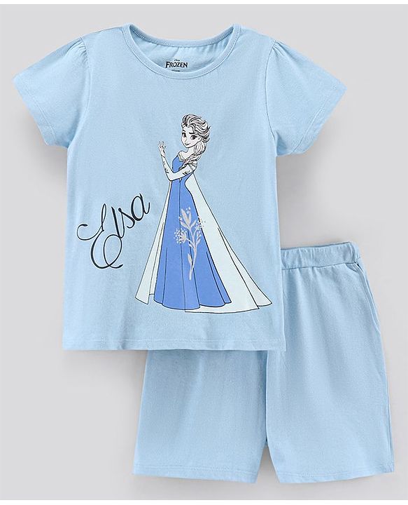 Pine Kids Biowashed Half Puff Sleeves Night Suit - Blue