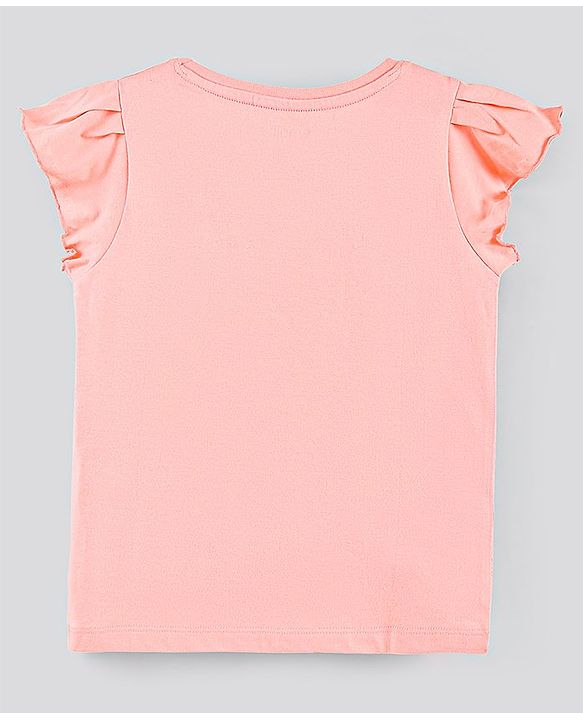 Pine Kids Bio-Washed Frill Sleeves Cotton Shorts Set Text Printed - Peach