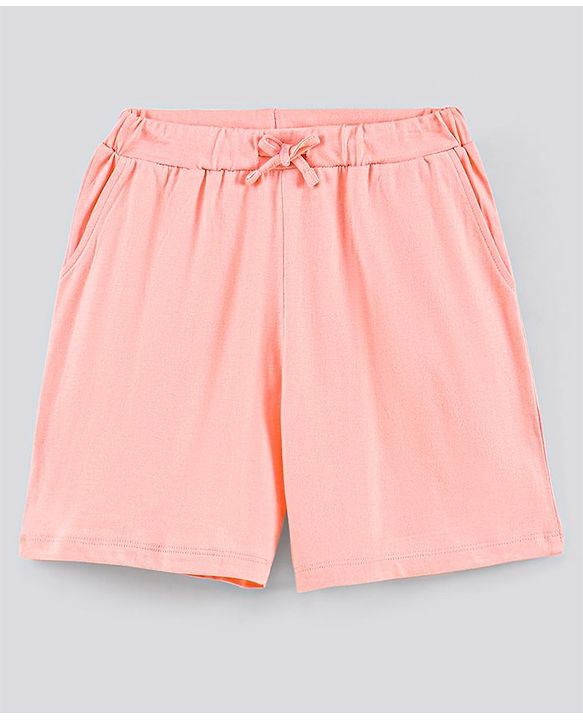 Pine Kids Bio-Washed Frill Sleeves Cotton Shorts Set Text Printed - Peach