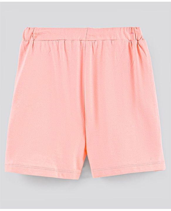 Pine Kids Bio-Washed Frill Sleeves Cotton Shorts Set Text Printed - Peach