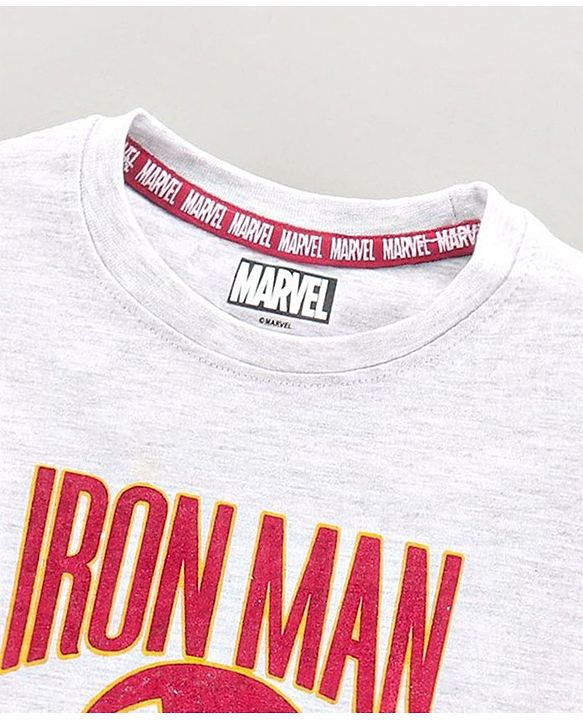 Pine Kids Half Sleeves Cotton Bio Washed Iron Man Print T-shirt Marvel Collection - Light Grey