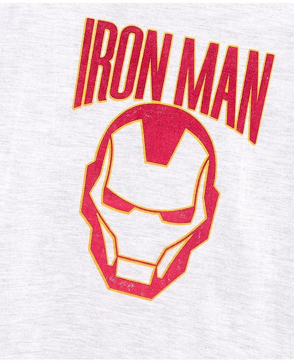 Pine Kids Half Sleeves Cotton Bio Washed Iron Man Print T-shirt Marvel Collection - Light Grey