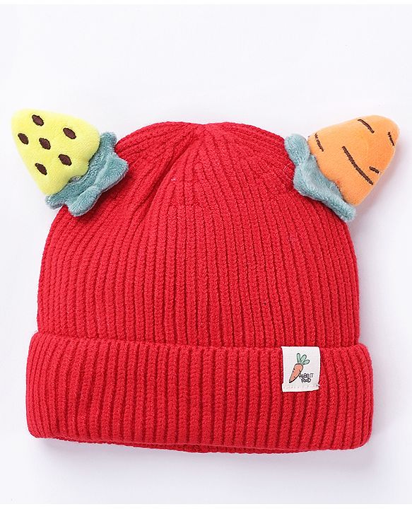 Babyhug Caps Red With Horns - Diameter 11 cm