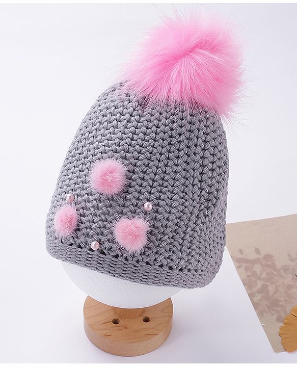 Babyhug Woollen Cap Elephant Patch Grey - Diameter 10 cm
