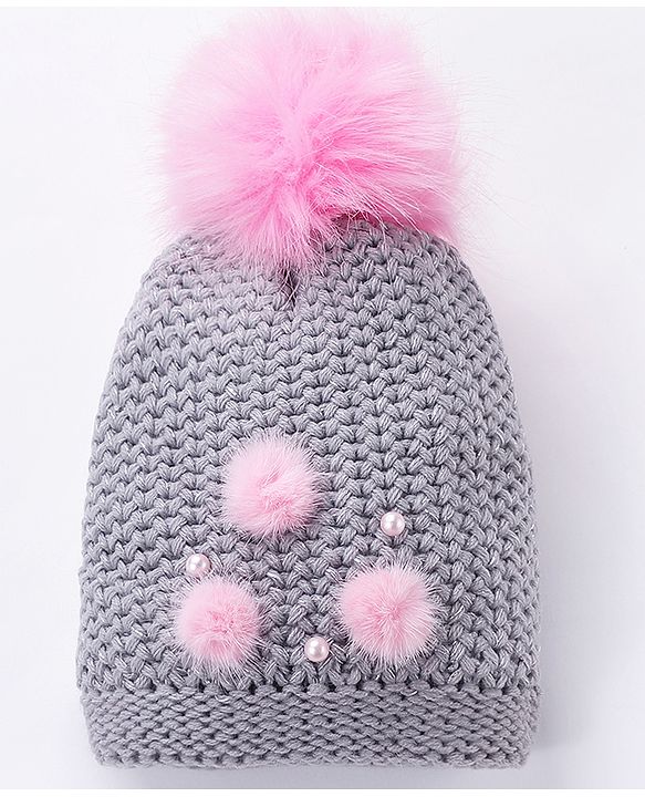 Babyhug Woollen Cap Elephant Patch Grey - Diameter 10 cm