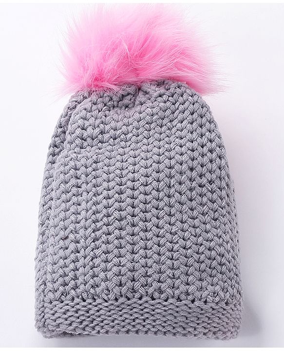 Babyhug Woollen Cap Elephant Patch Grey - Diameter 10 cm