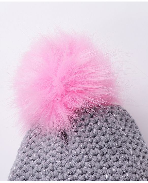 Babyhug Woollen Cap Elephant Patch Grey - Diameter 10 cm