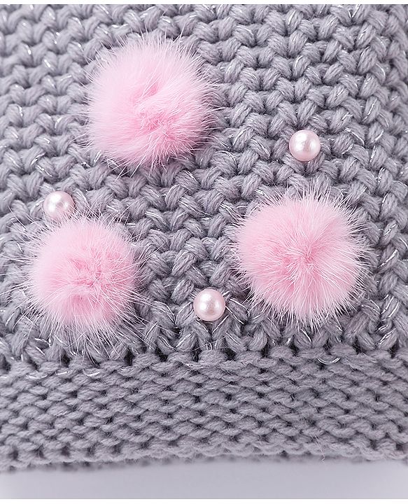 Babyhug Woollen Cap Elephant Patch Grey - Diameter 10 cm