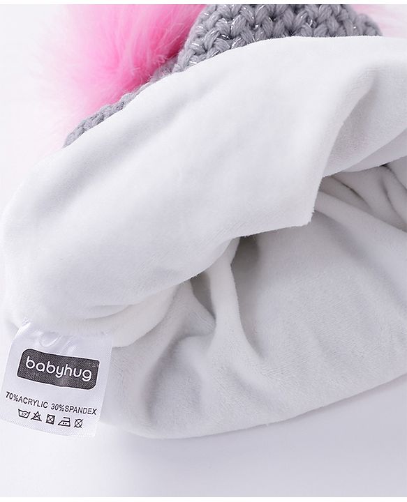 Babyhug Woollen Cap Elephant Patch Grey - Diameter 10 cm