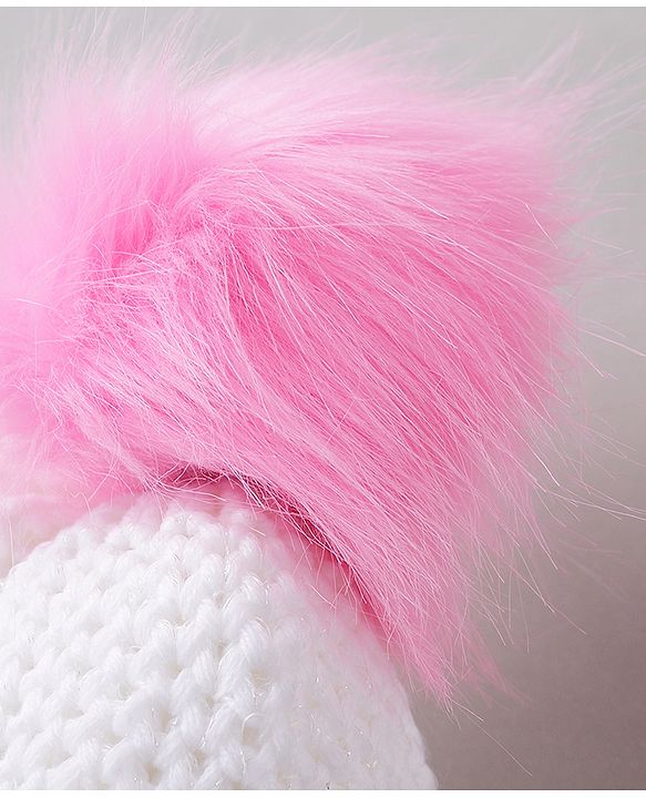 Babyhug Woollen Cap Pom Pom Applique White - Diameter 12 cm