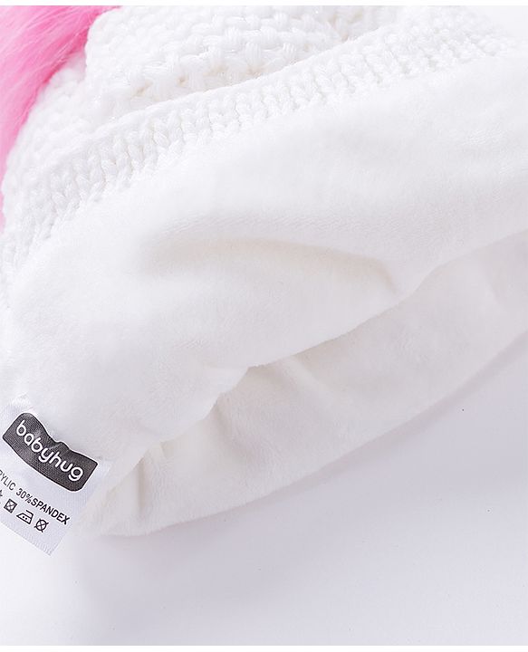 Babyhug Woollen Cap Pom Pom Applique White - Diameter 12 cm