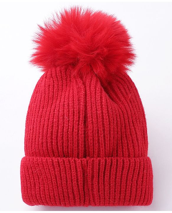 Babyhug Cotton Teddy Applique Cap Red - Diameter 11 cm