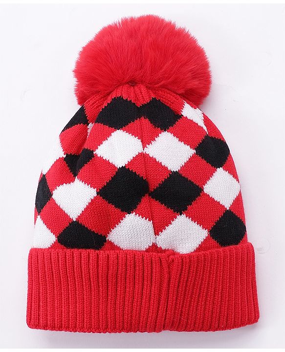 Babyhug Woollen Cap Stripes Pattern Red - Diameter 10 cm