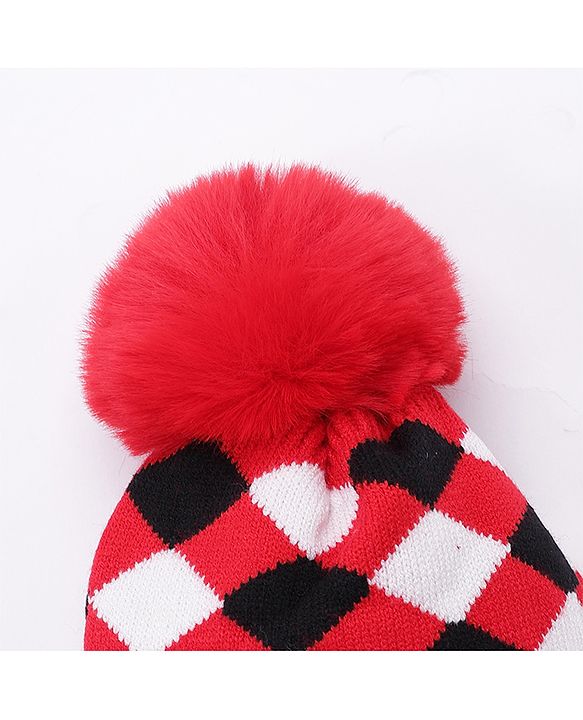 Babyhug Woollen Cap Stripes Pattern Red - Diameter 10 cm
