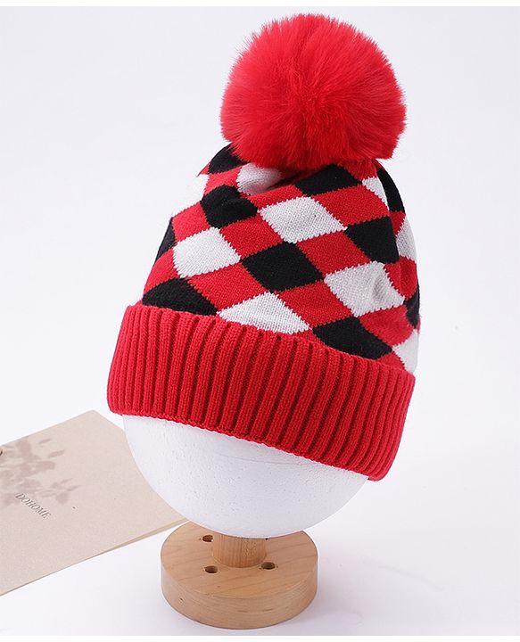 Babyhug Woollen Cap Stripes Pattern Red - Diameter 10 cm