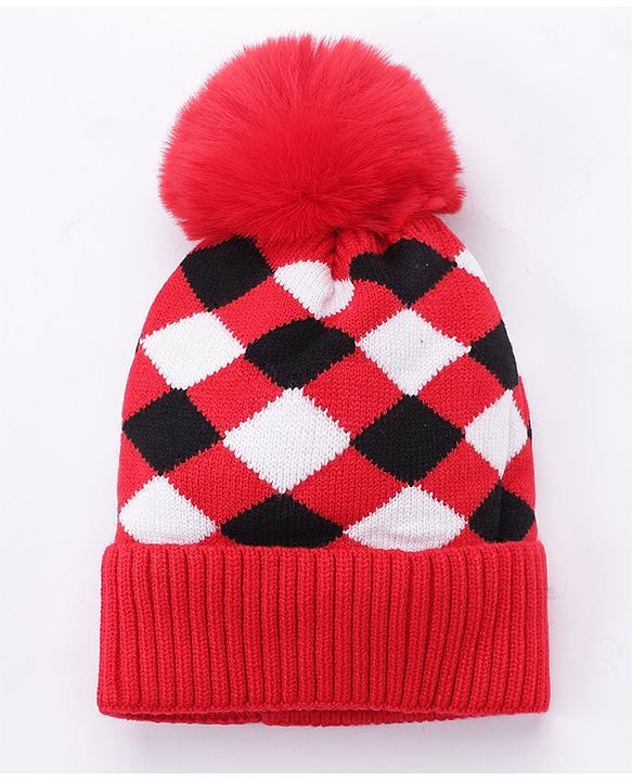 Babyhug Woollen Cap Stripes Pattern Red - Diameter 10 cm