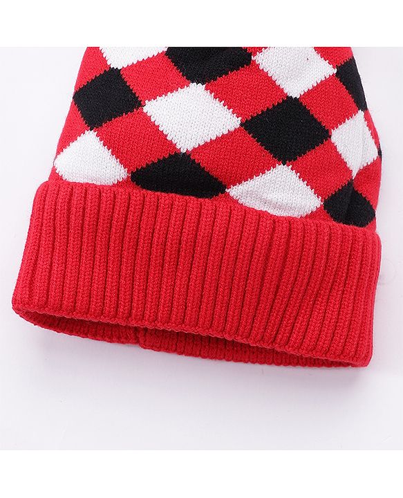 Babyhug Woollen Cap Stripes Pattern Red - Diameter 10 cm
